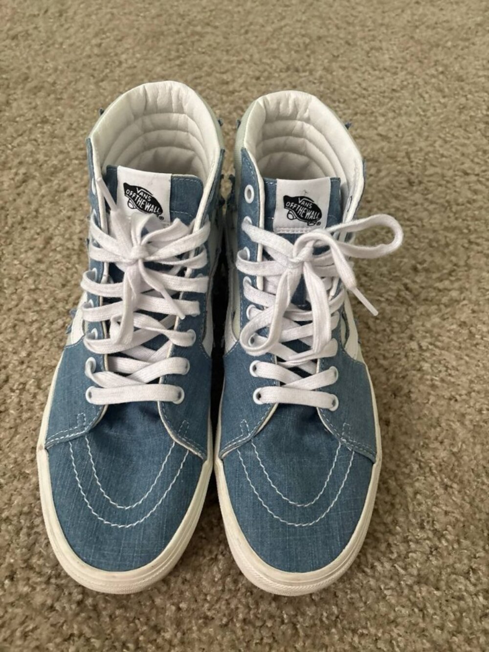 Vans Sk8-Hi Blue Denim Stars High Top Skate Shoes Men's 9.5 Women's 11
